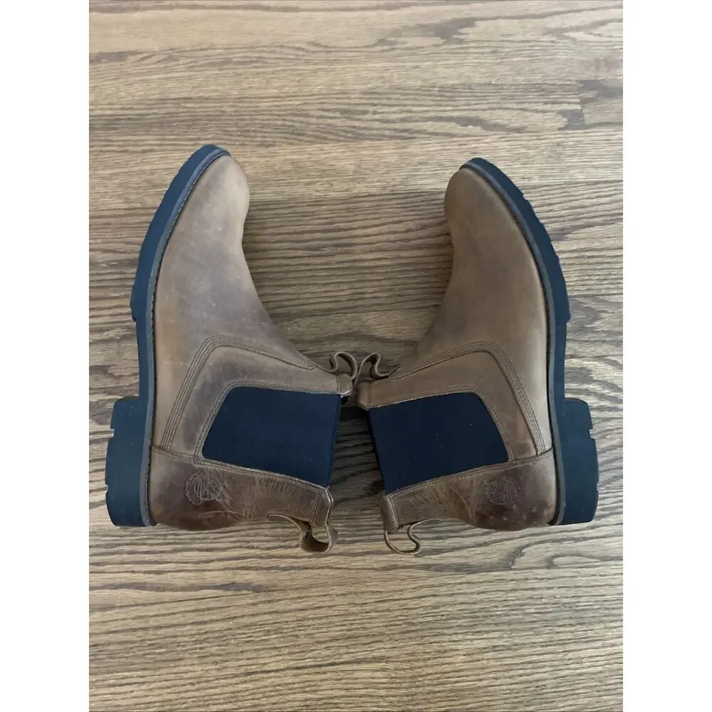 Timberland Men’s Brown Leather Chelsea Ankle Boots Slip-On Waterproof US 11 M